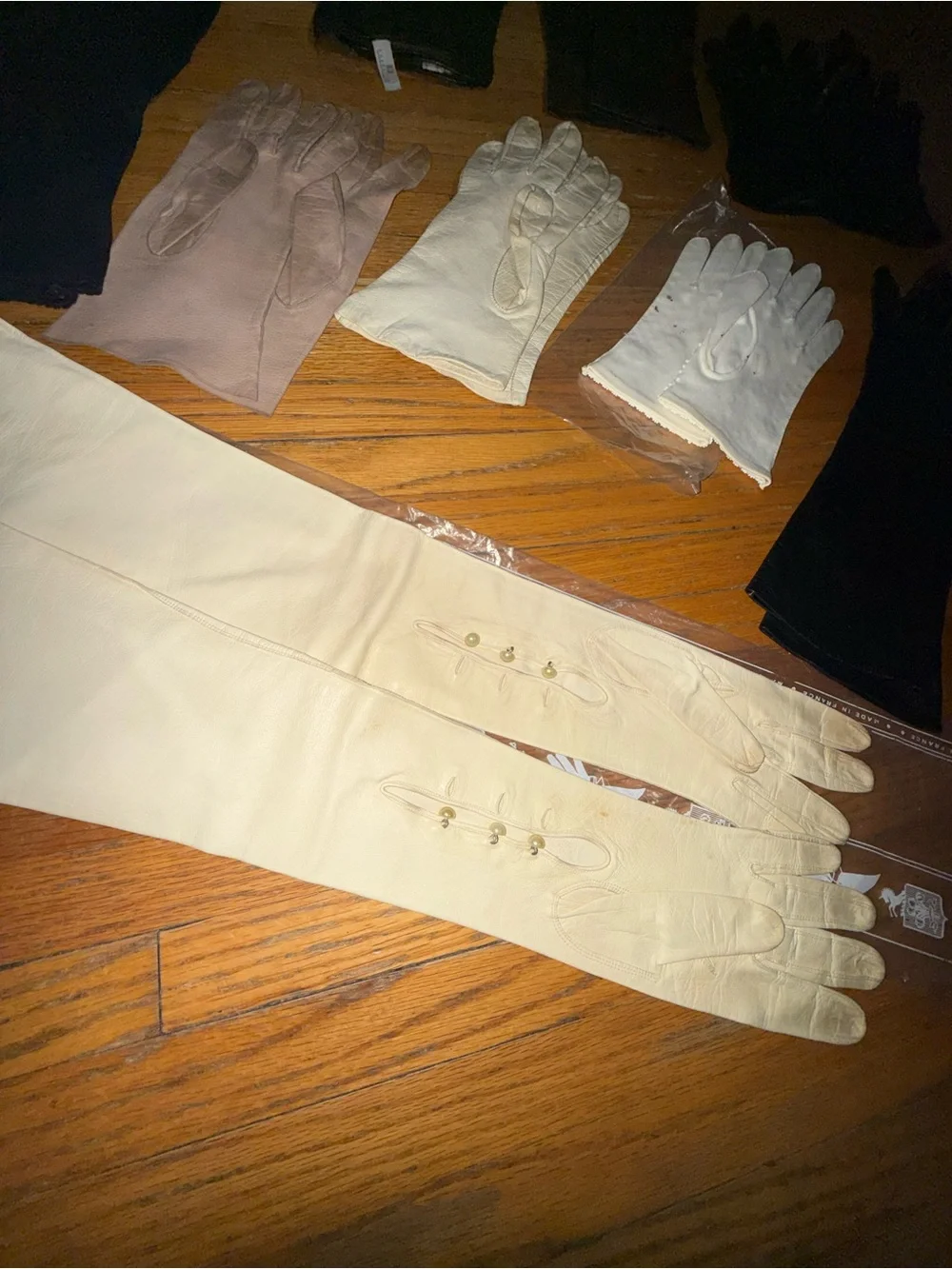 9 Pairs Vintage Mixed Gloves Lot - Black, Cream, Navy, Tan, Roger Fare